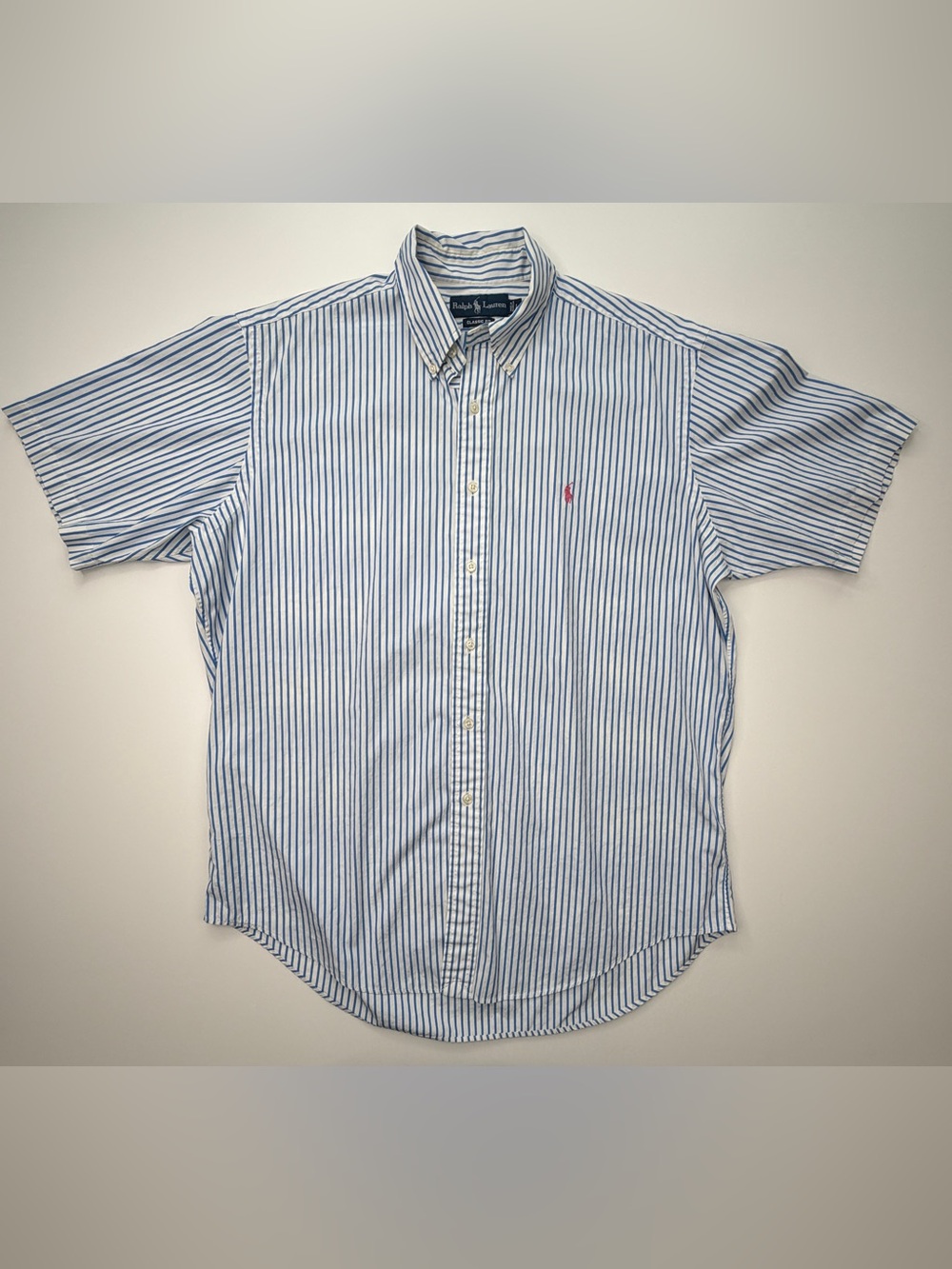 Ralph Lauren Classic Fit Striped Short-sleeve Button-down shirt Blue White sz L